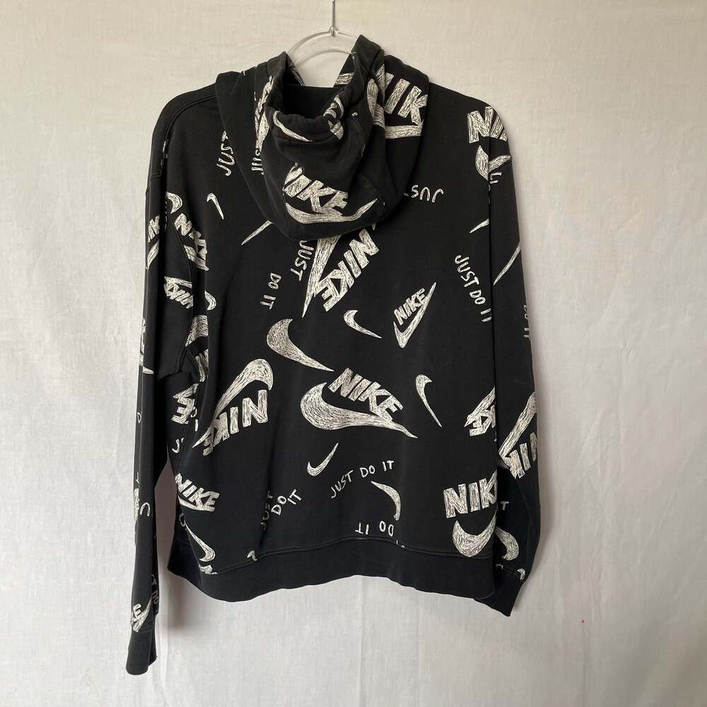 Nike Sportswear All Over Print Pullover Hoodie Sweatshirt Black Size Large - Picture 3 of 5